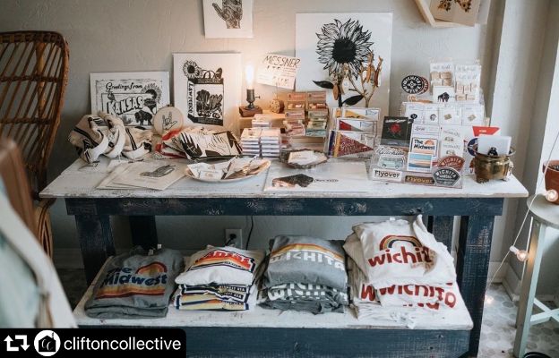 shopping for shirts, jewelry and prints at clifton collective in wichita kansas